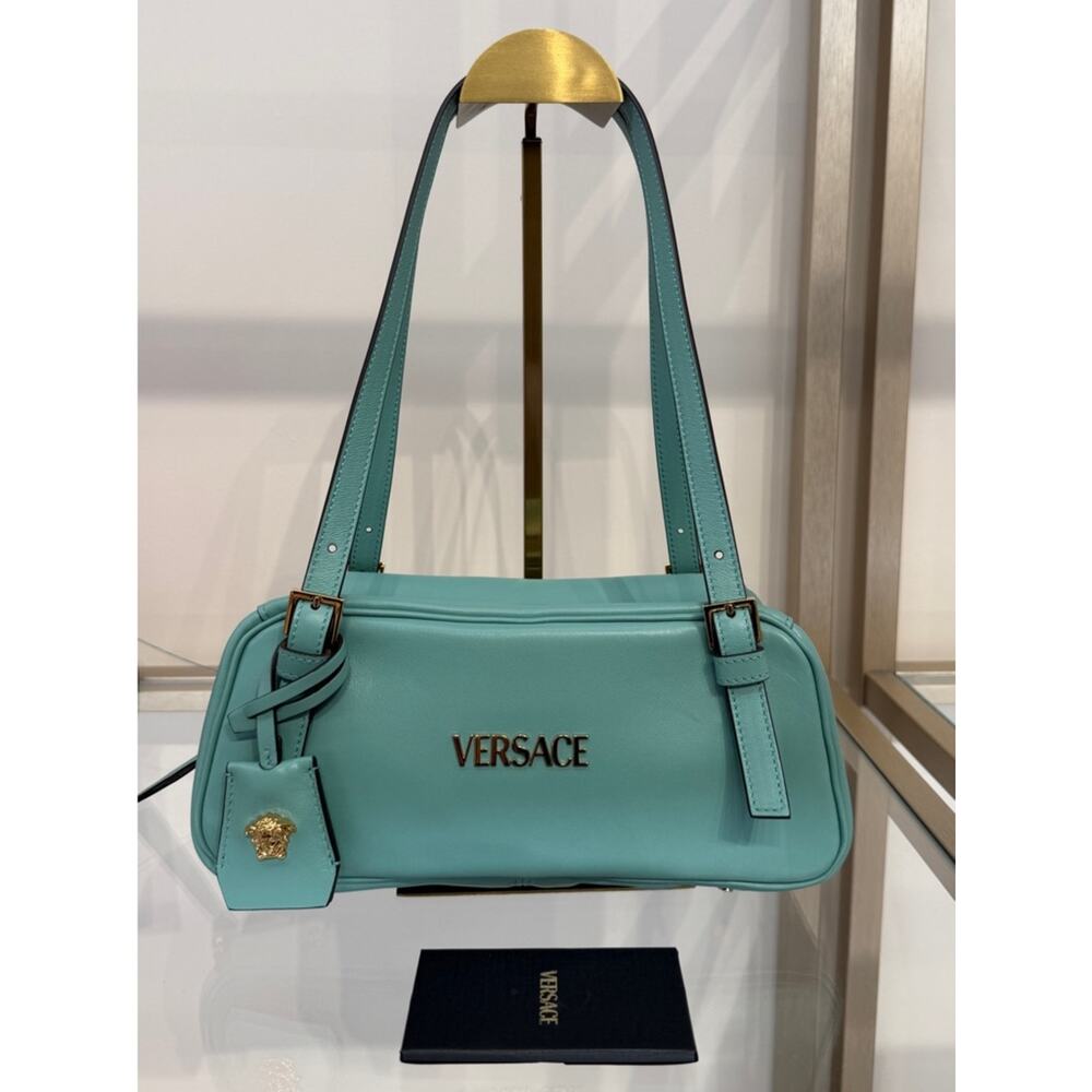Versace tag shoulder bag leather green NEW - Picture 2 of 8